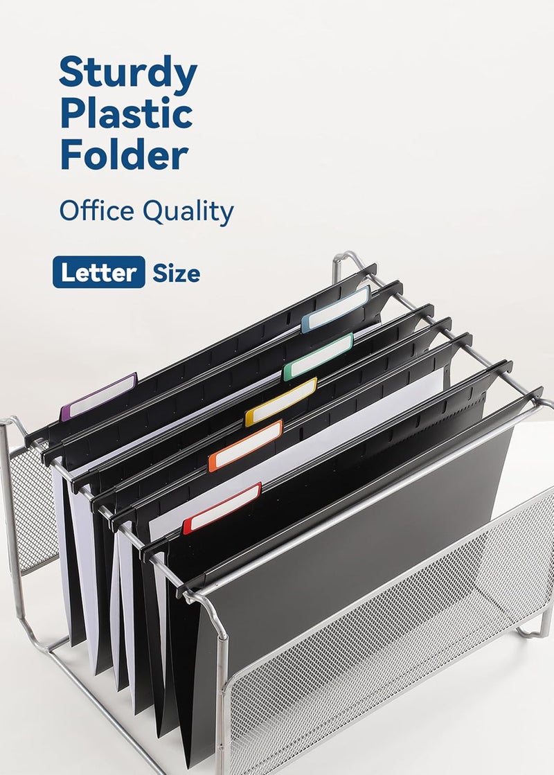 SortRax Plastic Hanging File Folders, Letter Size, 12 Pack Hanging Folders, with Insertable 1/5-Cut Tabs for Filing Cabinets - Black - Image 2